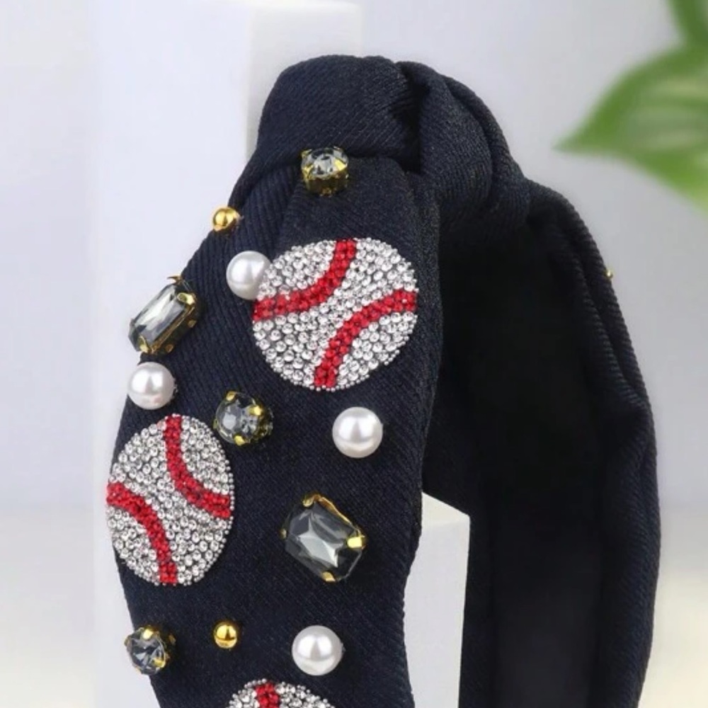 Sparkle & Swing: The Ultimate Baseball Rhinestone  Black Headband! NWOT - Picture 10 of 11